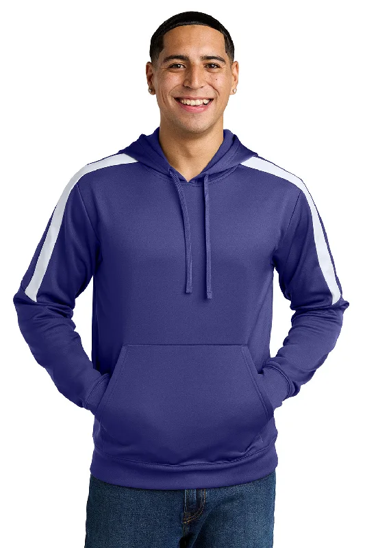 men's urban hoodies -Sport-Tek Mens Sport-Wick Moisture Wicking United Fleece Hooded Sweatshirt Hoodie w/ Pouch Pocket - Purple/White - New