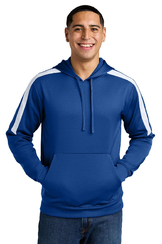 men's performance hoodies -Sport-Tek Mens Sport-Wick Moisture Wicking United Fleece Hooded Sweatshirt Hoodie w/ Pouch Pocket - True Royal Blue/White - New