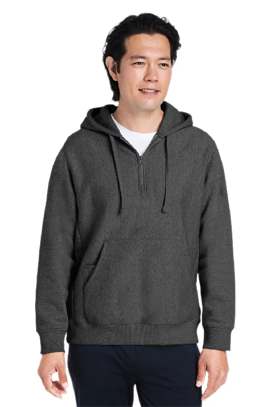 graphic hoodies for men -Team 365 Mens Zone HydroSport Water Resistant 1/4 Zip Hooded Sweatshirt Hoodie w/ Pouch Pocket - Heather Dark Grey