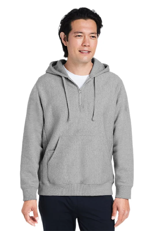 men's hoodie sweatshirt -Team 365 Mens Zone HydroSport Water Resistant 1/4 Zip Hooded Sweatshirt Hoodie w/ Pouch Pocket - Heather Grey