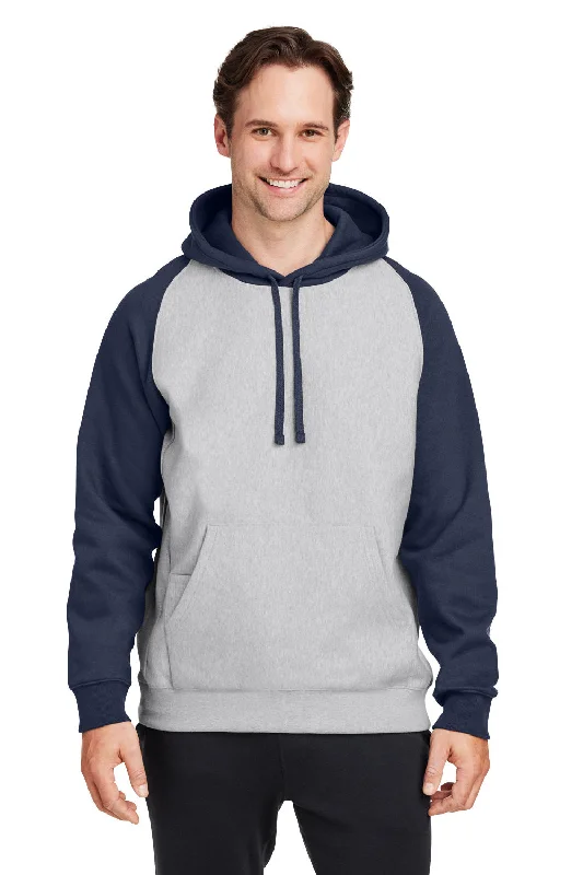 men's fashion hoodies -Team 365 Mens Zone HydroSport Water Resistant Colorblock Hooded Sweatshirt Hoodie w/ Pouch Pocket - Heather Grey/Dark Navy Blue