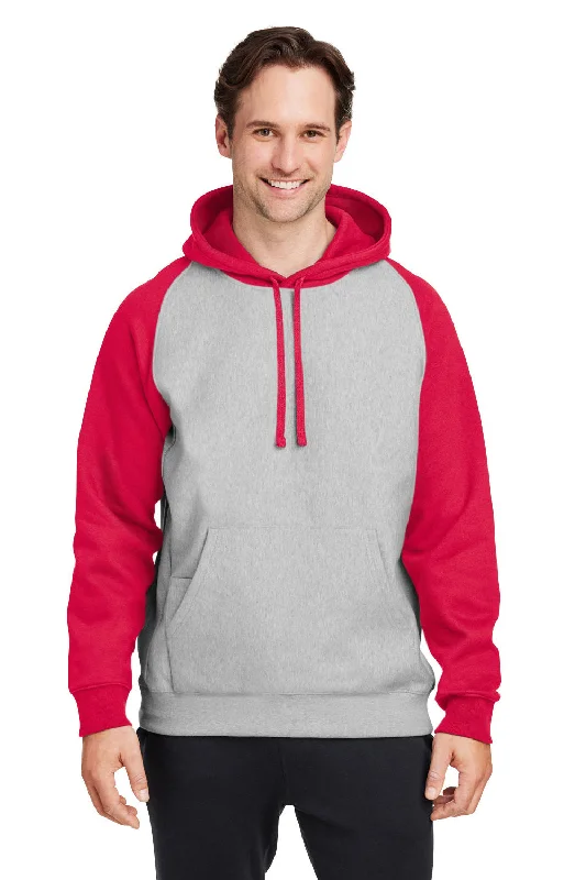 men's hoodies for outdoor activities -Team 365 Mens Zone HydroSport Water Resistant Colorblock Hooded Sweatshirt Hoodie w/ Pouch Pocket - Heather Grey/Red