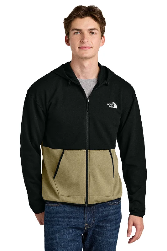 premium hoodies for men -The North Face Mens Double Knit Full Zip Hooded Sweatshirt Hoodie w/ Pockets - Khaki Stone/Black - New