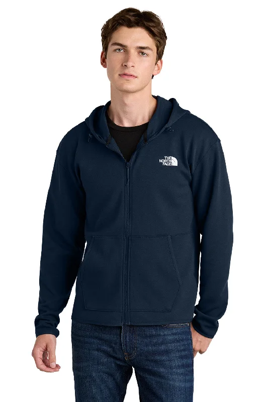 men's sweatshirts with designs -The North Face Mens Double Knit Full Zip Hooded Sweatshirt Hoodie w/ Pockets - Summit Navy Blue - New