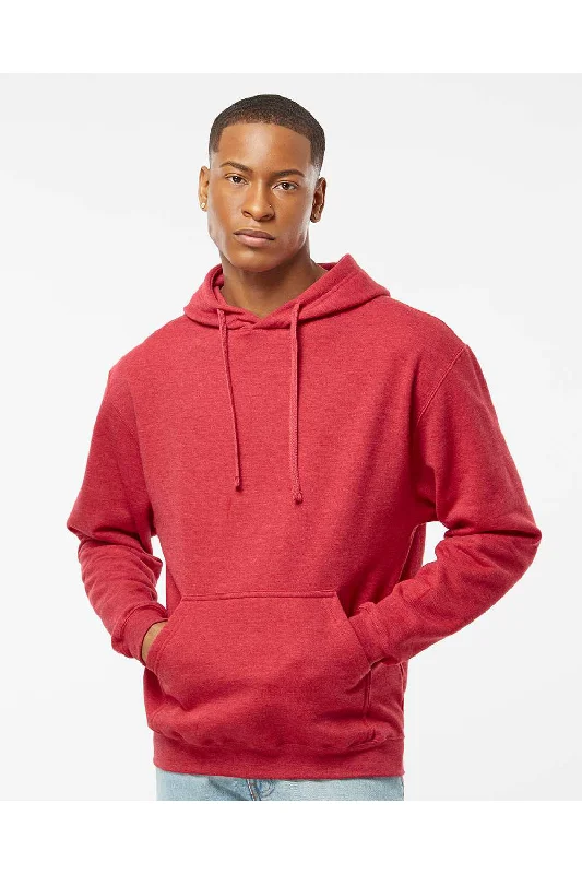 pullover hoodies for men -Tultex Mens Fleece Hooded Sweatshirt Hoodie w/ Pouch Pocket - Heather Red