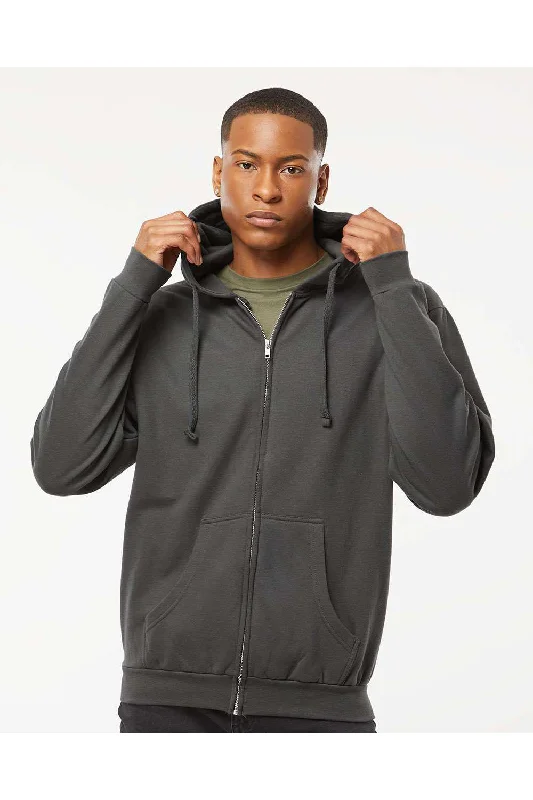 men's hoodies for winter -Tultex Mens Full Zip Hooded Sweatshirt Hoodie w/ Pockets - Charcoal Grey