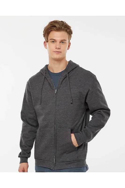 men's hoodies for casual outings -Tultex Mens Full Zip Hooded Sweatshirt Hoodie w/ Pockets - Heather Charcoal Grey