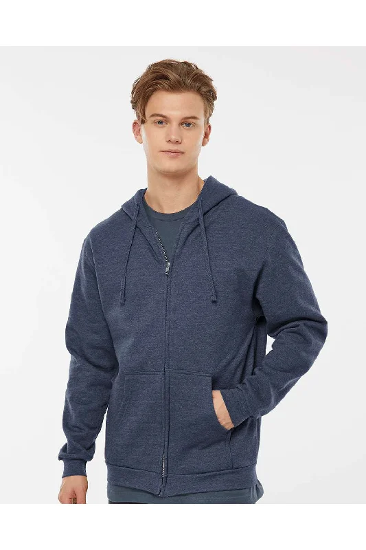 trendy hoodie sweatshirts -Tultex Mens Full Zip Hooded Sweatshirt Hoodie w/ Pockets - Heather Denim Blue