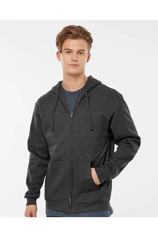 fashionable men's sweatshirts -Tultex Mens Full Zip Hooded Sweatshirt Hoodie w/ Pockets - Heather Graphite Grey