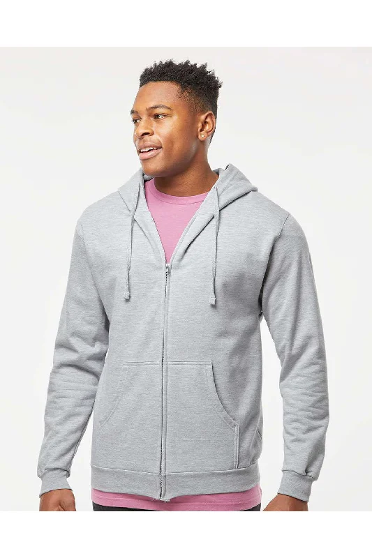 zip-up sweatshirts for men -Tultex Mens Full Zip Hooded Sweatshirt Hoodie w/ Pockets - Heather Grey