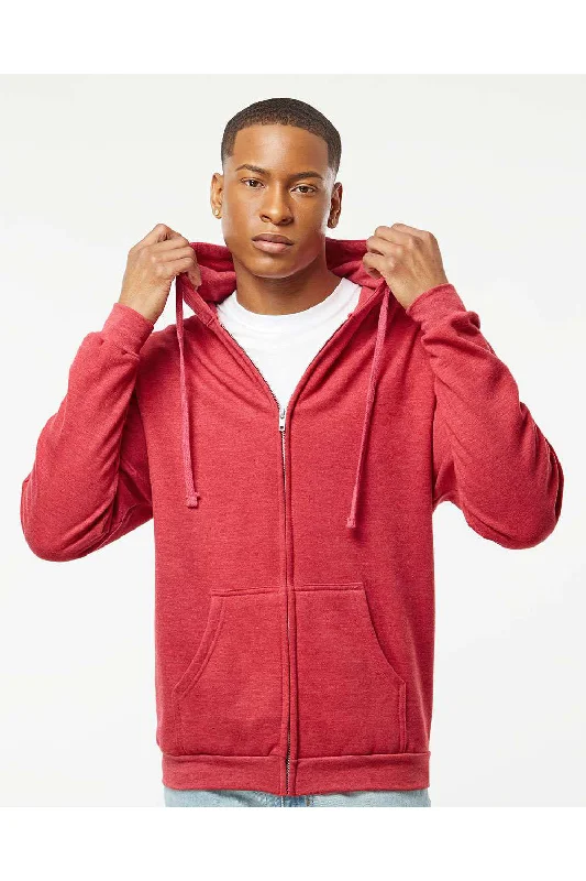 men's classic pullovers -Tultex Mens Full Zip Hooded Sweatshirt Hoodie w/ Pockets - Heather Red