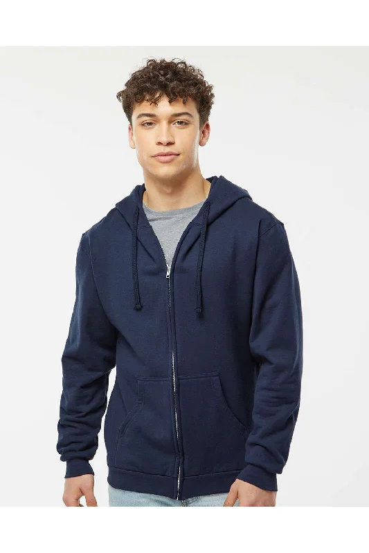 men's graphic sweatshirts -Tultex Mens Full Zip Hooded Sweatshirt Hoodie w/ Pockets - Navy Blue