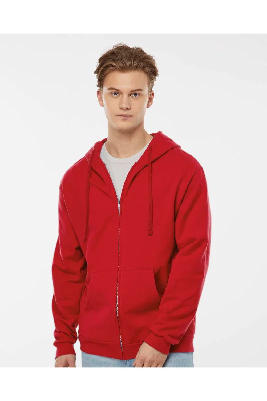 custom hoodie sweatshirts for men -Tultex Mens Full Zip Hooded Sweatshirt Hoodie w/ Pockets - Red